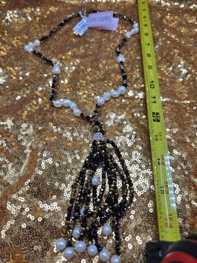 Ana Capri-Inspired Black and Fresh Water Pearl Tassel Necklace